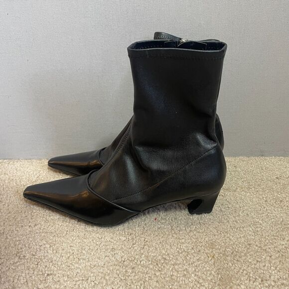Acne Studios Boots Women 40 US 9 Black Faux Leather Kitten Heel Point Toe Ankle - Picture 1 of 7